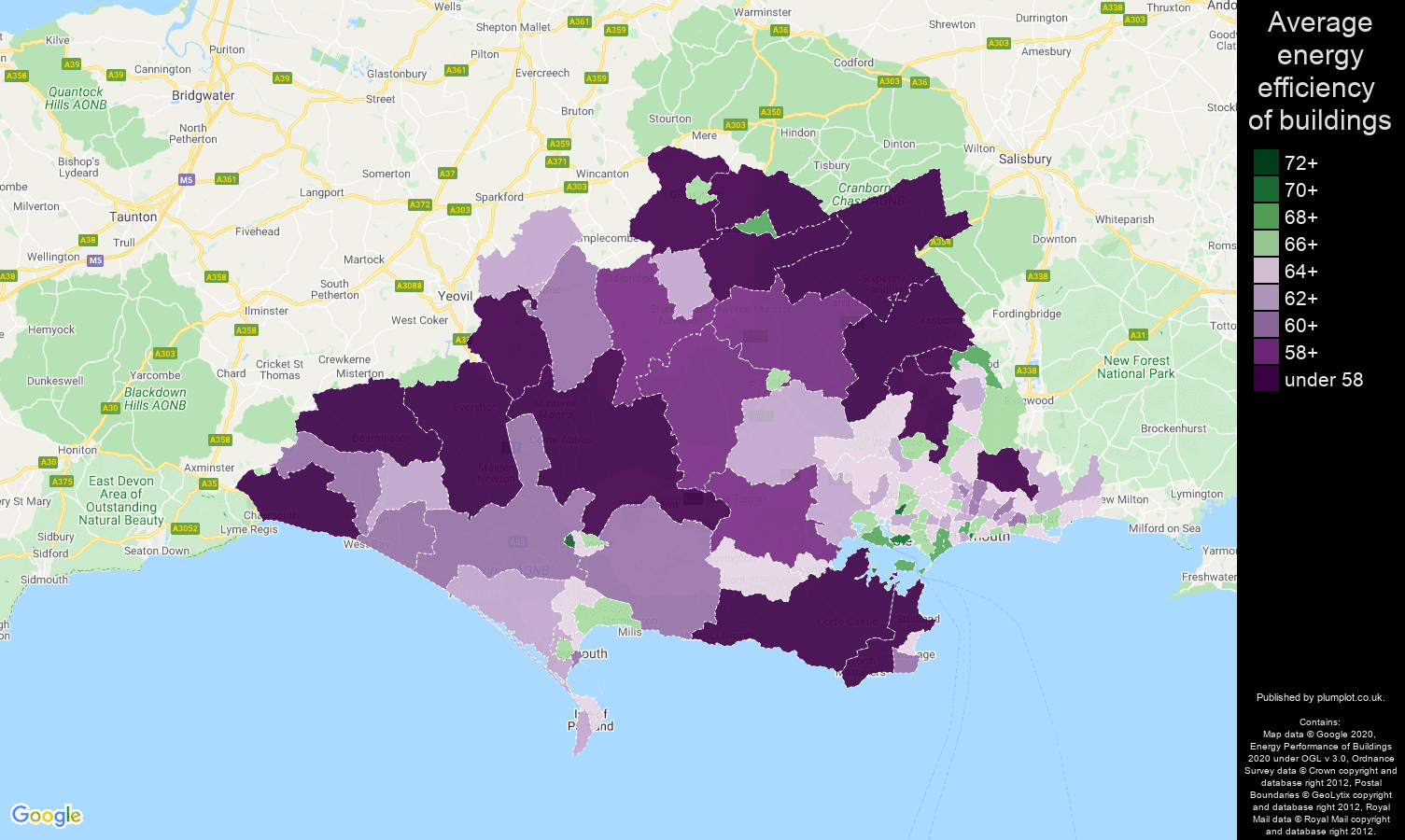 Dorset map of energy efficiency of properties