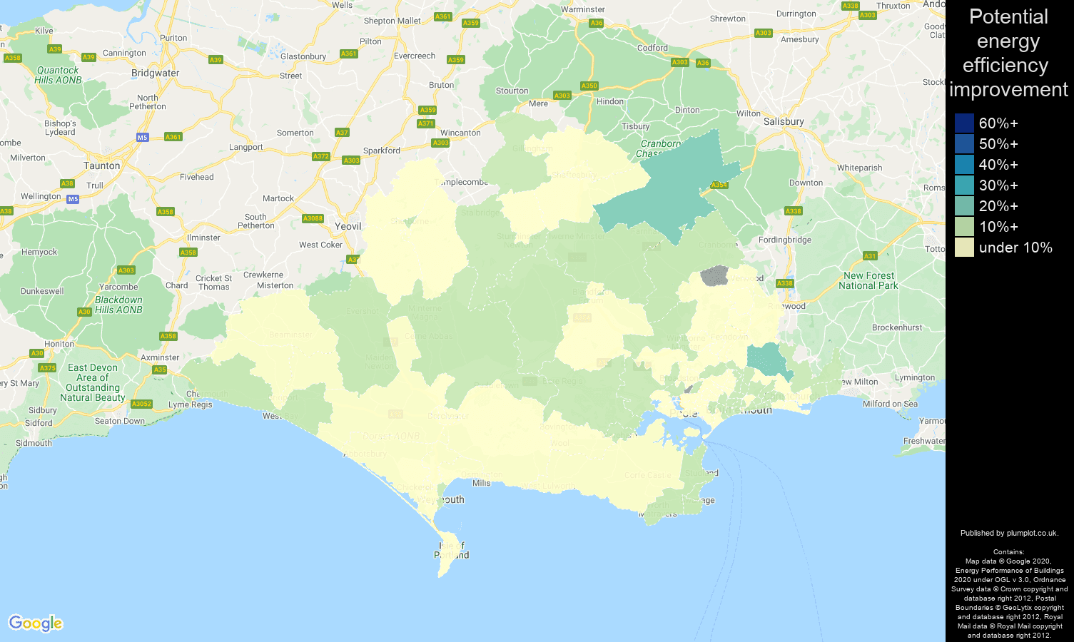 Dorset map of potential energy efficiency improvement of flats