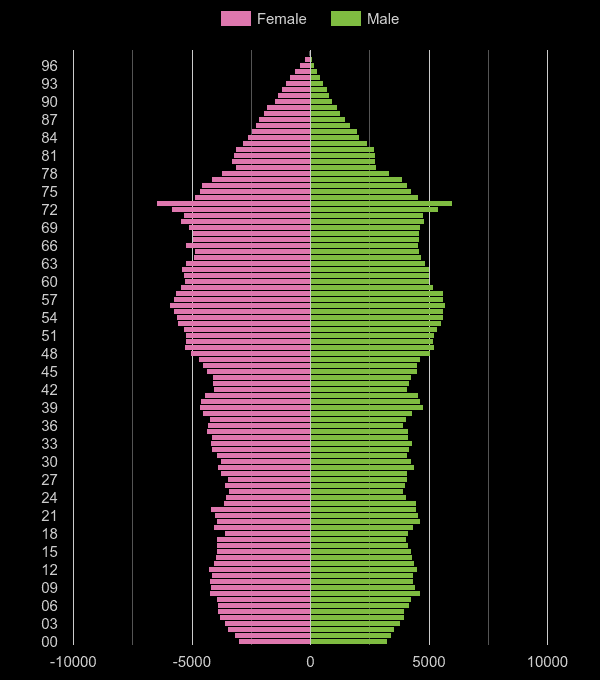 Dorset population pyramid by year
