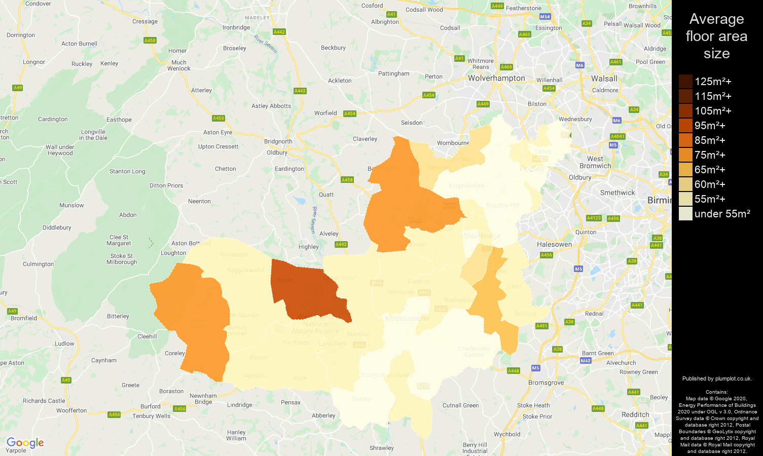 Dudley map of average floor area size of flats