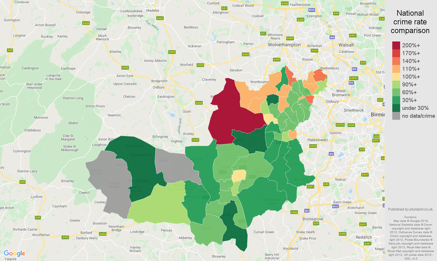 Dudley other crime rate comparison map