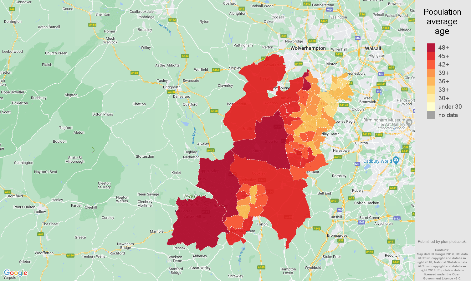 Dudley population average age map