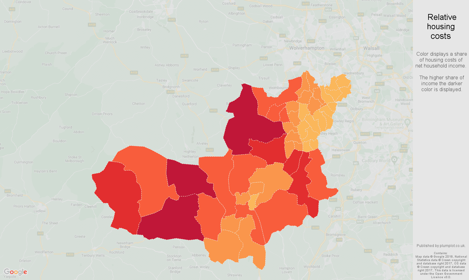 Dudley relative housing costs map