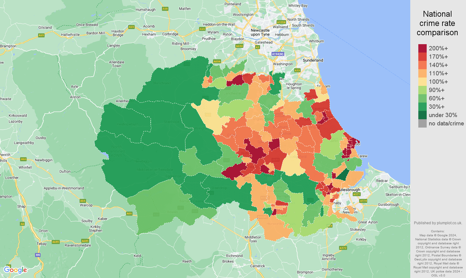 Durham county crime rate comparison map