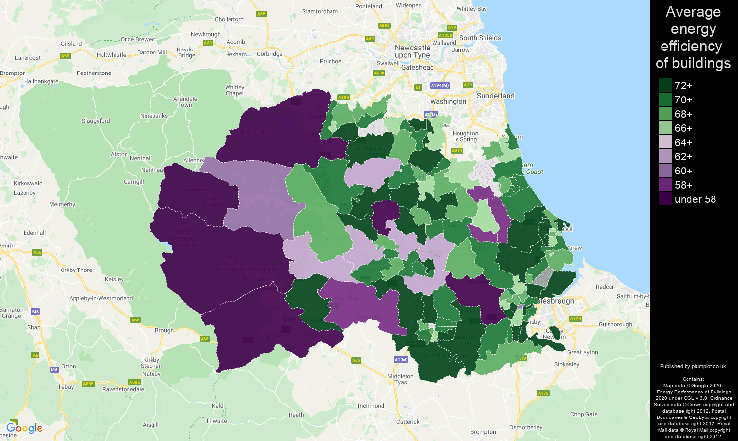 Durham county map of energy efficiency of flats