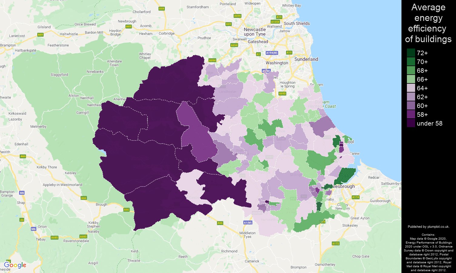 Durham county map of energy efficiency of properties