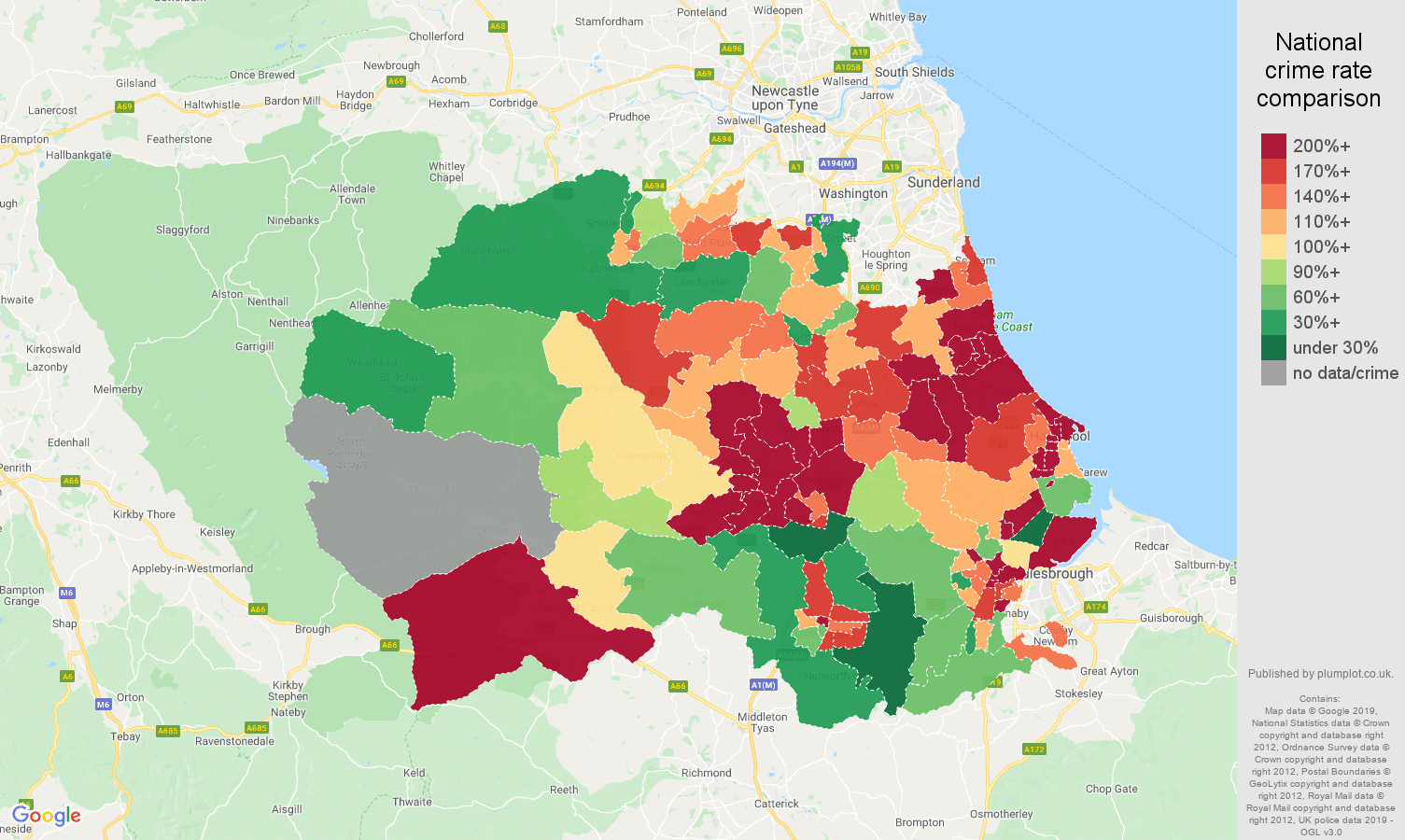 Durham county other crime rate comparison map