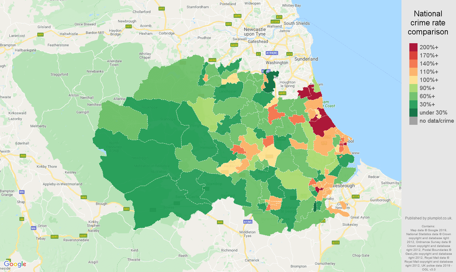 Durham county other theft crime rate comparison map