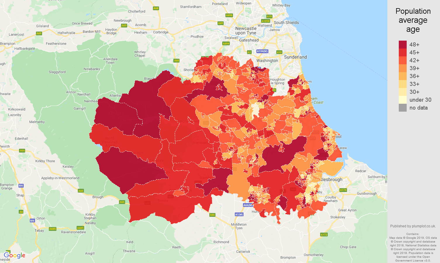 Durham county population average age map