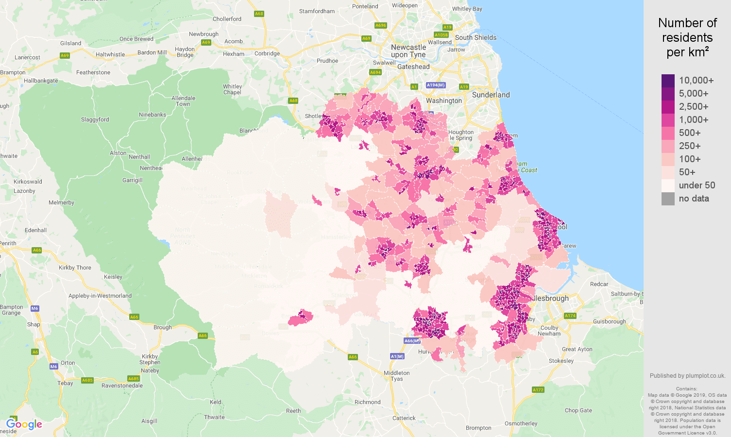 Durham county population density map