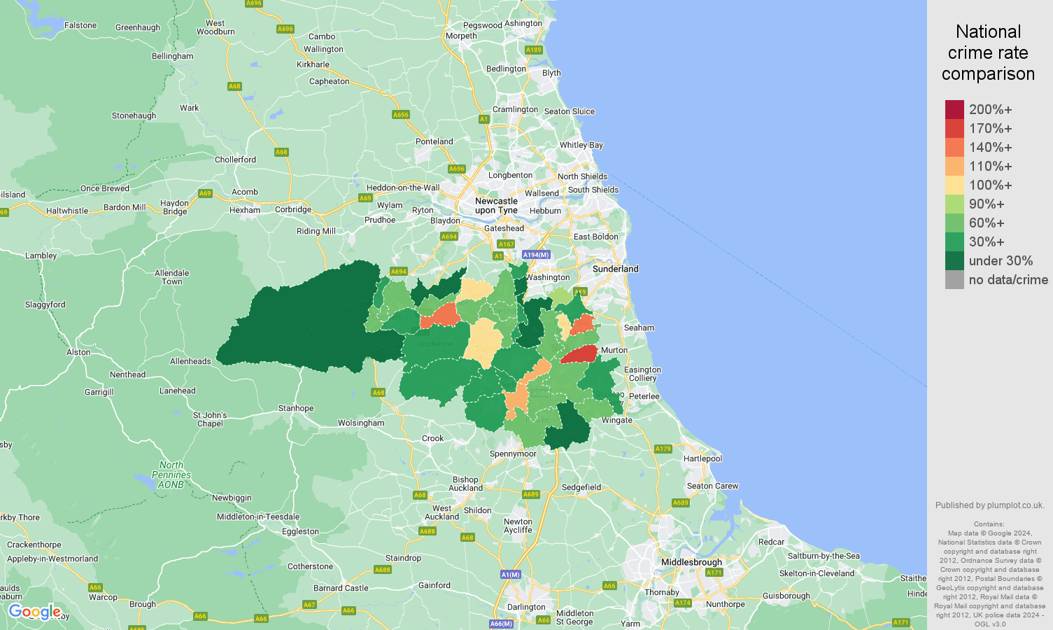 Durham drugs crime rate comparison map