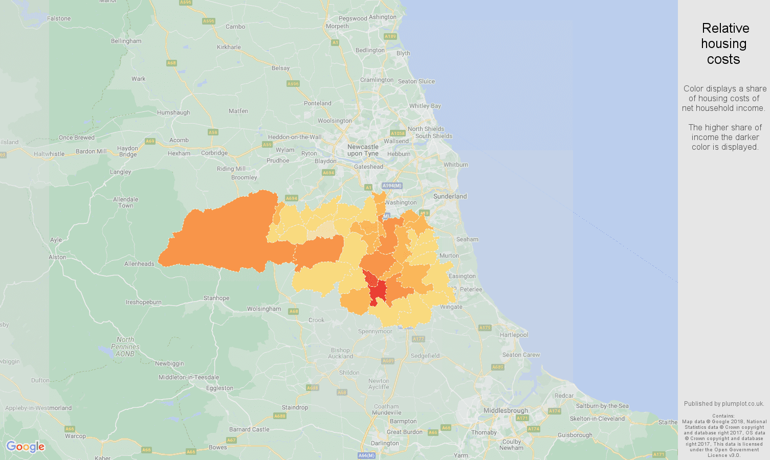Durham relative housing costs map