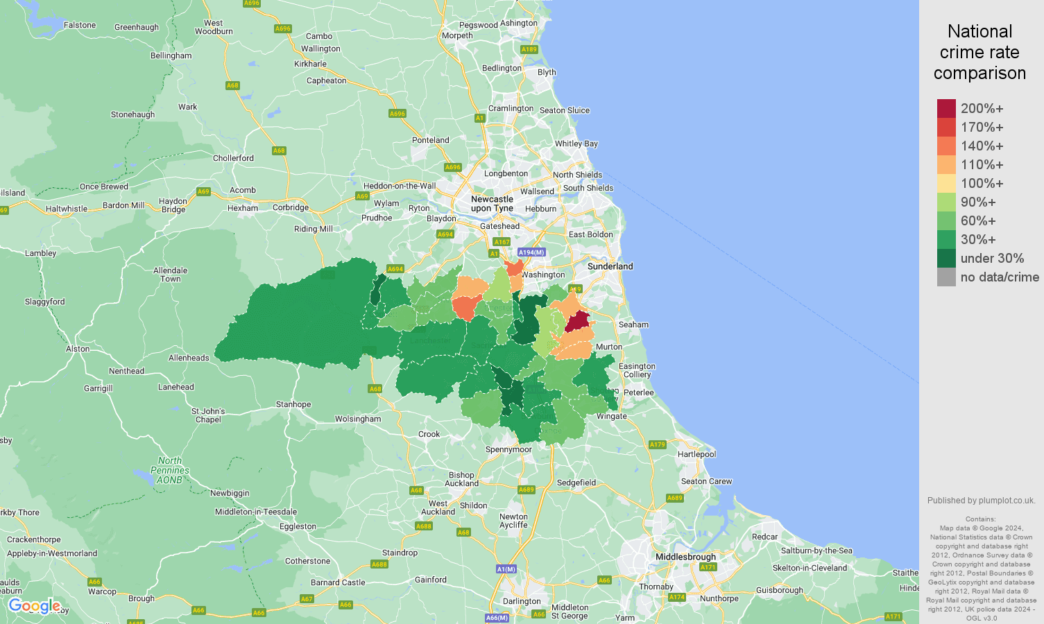 Durham vehicle crime rate comparison map