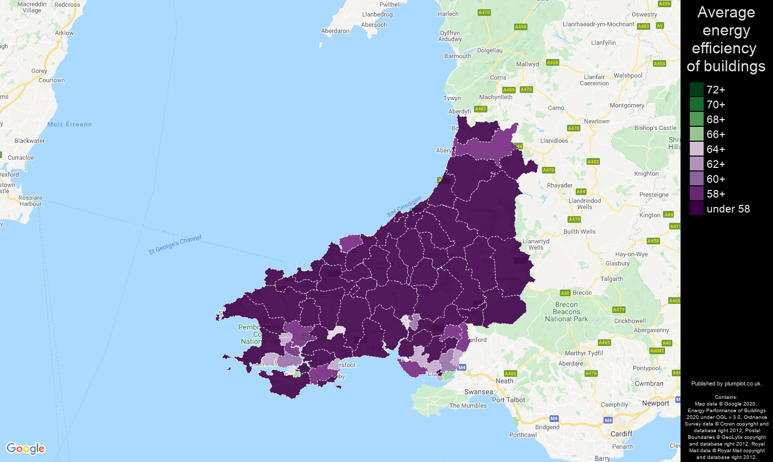 Dyfed map of energy efficiency of houses
