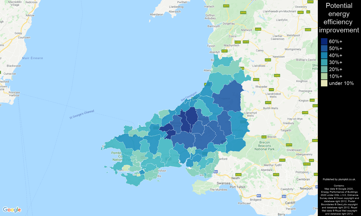 Dyfed map of potential energy efficiency improvement of properties