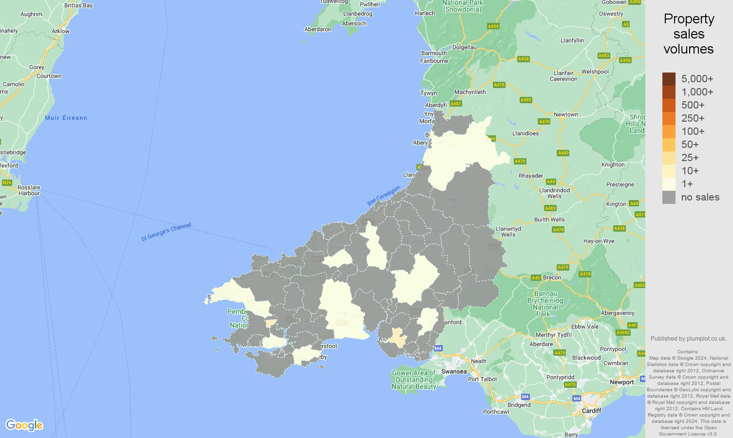 Dyfed map of sales of new properties