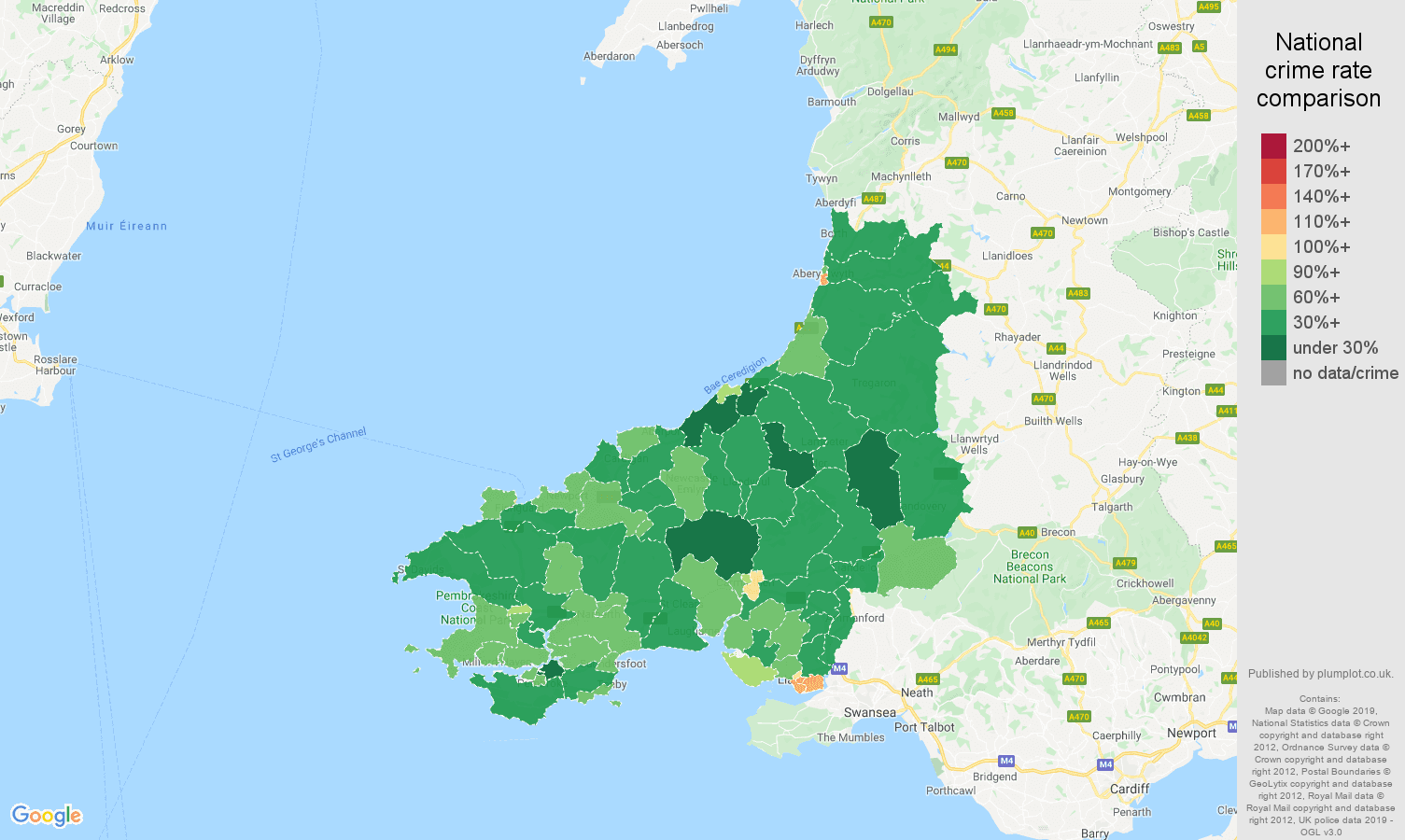 Dyfed other theft crime rate comparison map