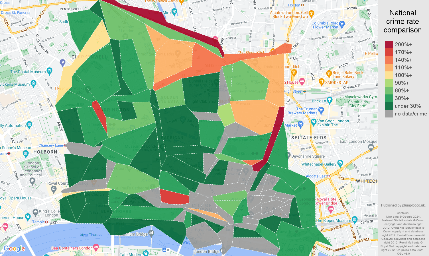 East Central London crime rate comparison map