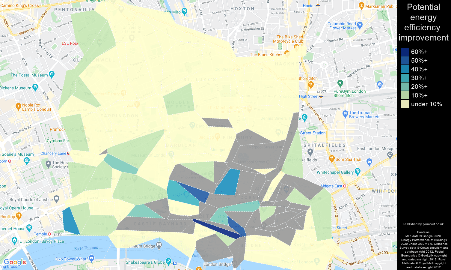 East Central London map of potential energy efficiency improvement of flats
