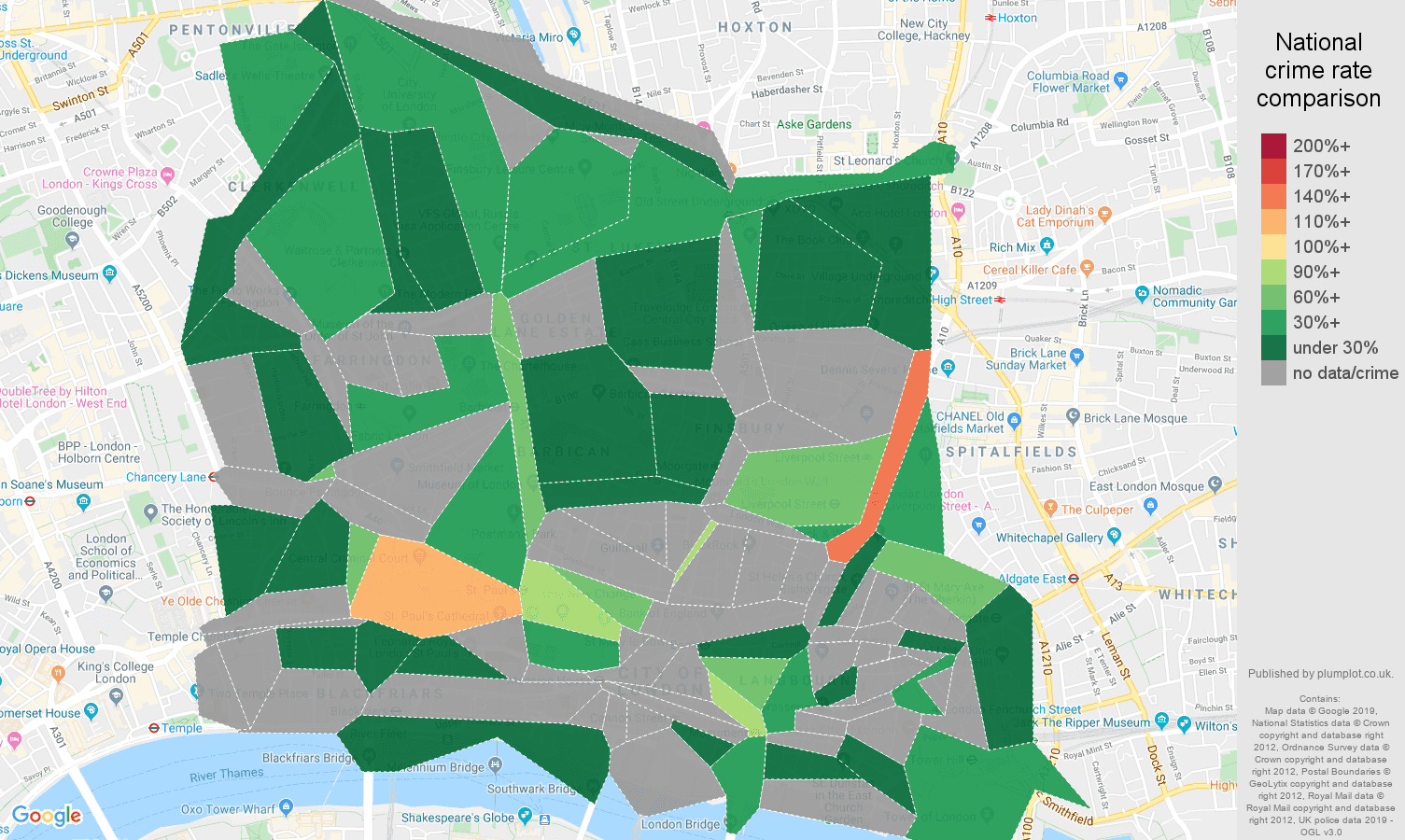 East Central London other crime rate comparison map