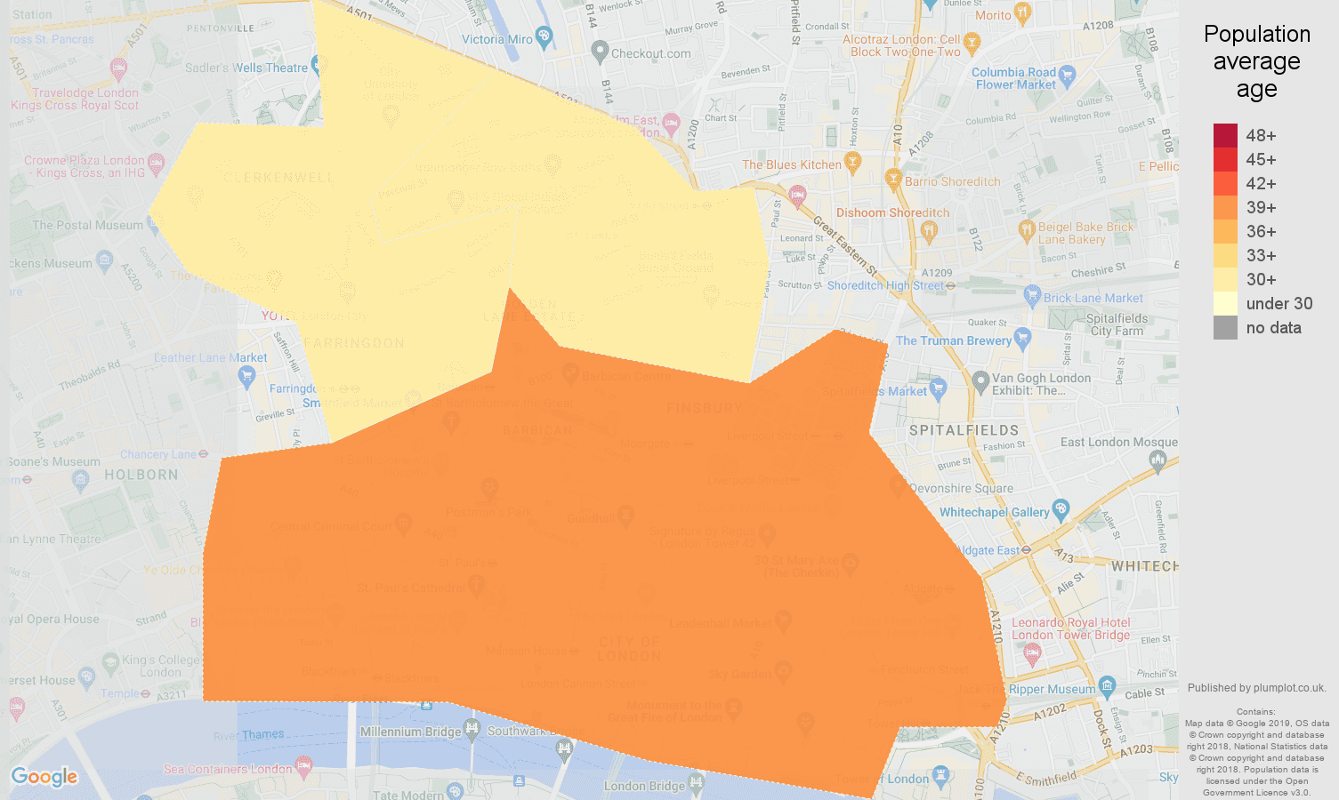 East Central London population average age map