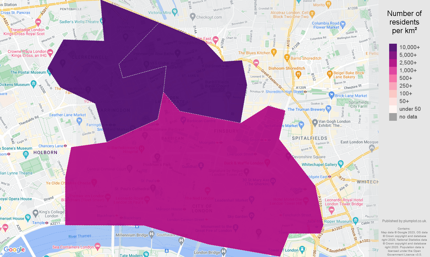 East Central London population density map