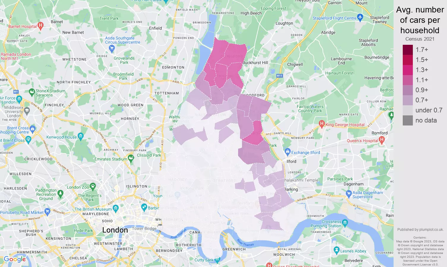 East London cars per household map