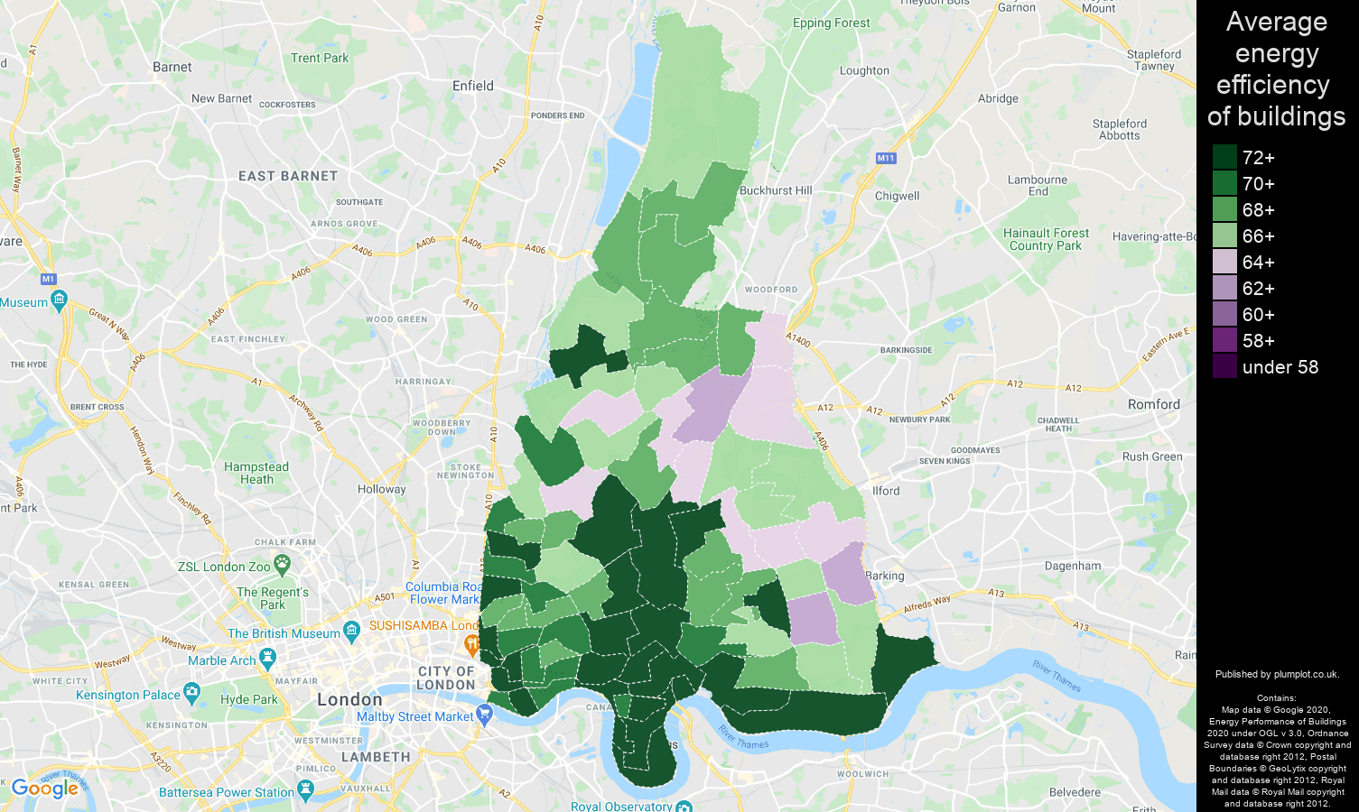 East London map of energy efficiency of flats
