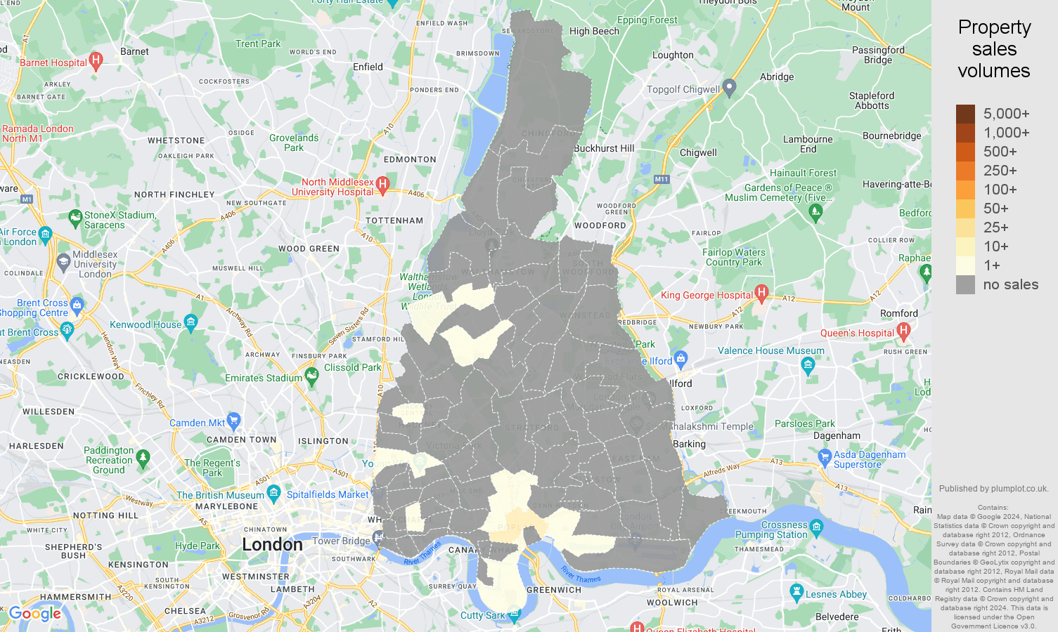 East London map of sales of new properties