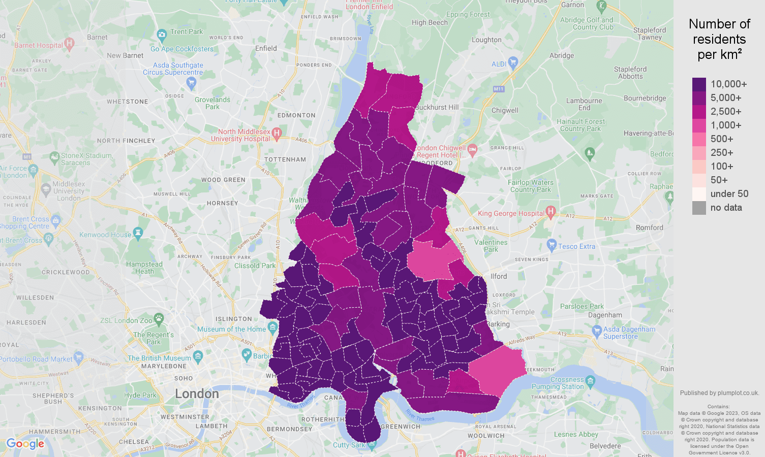East London population density map