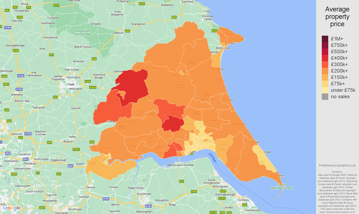 East Riding of Yorkshire house prices map