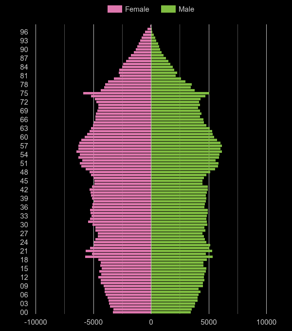 East Sussex population pyramid by year