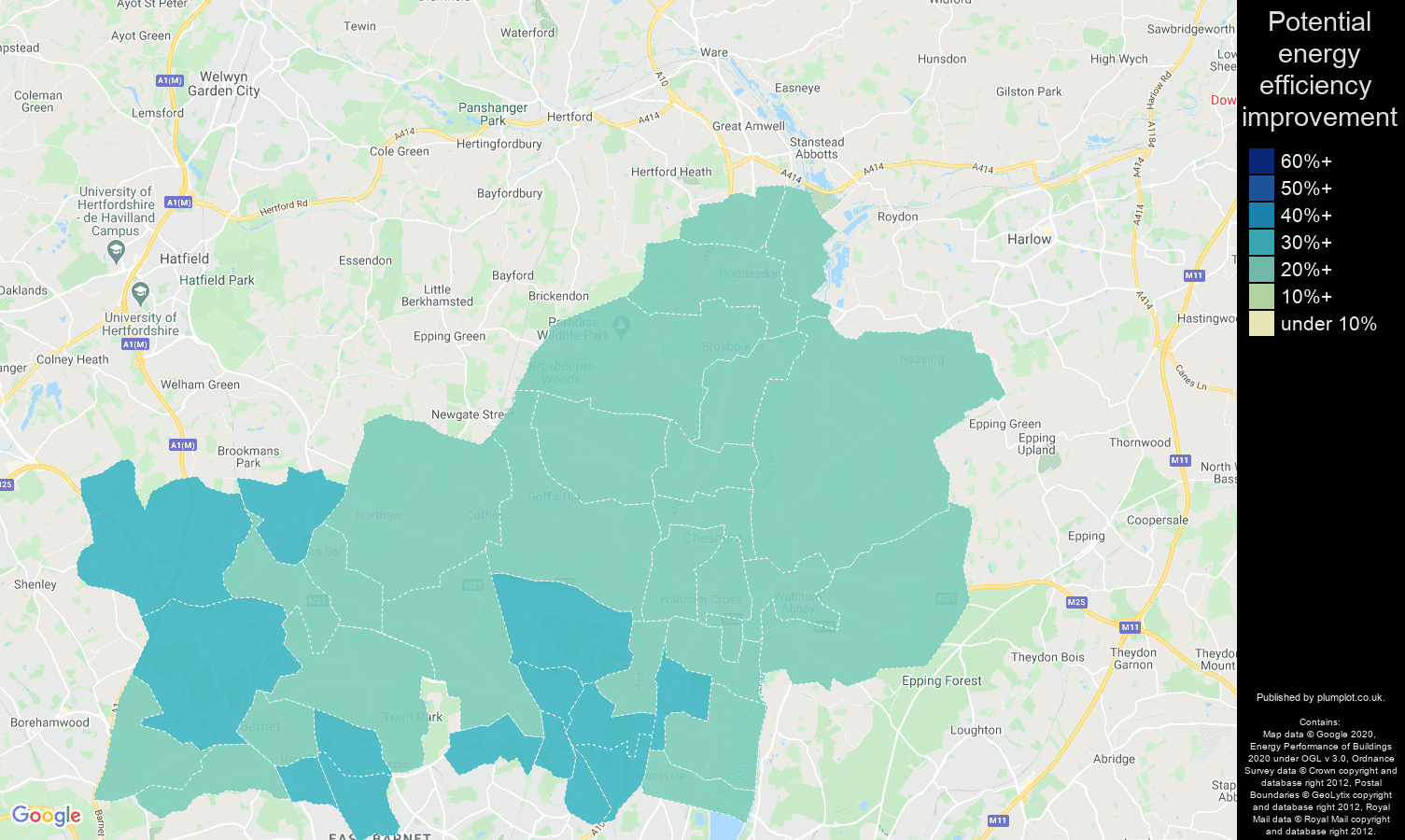 Enfield map of potential energy efficiency improvement of houses