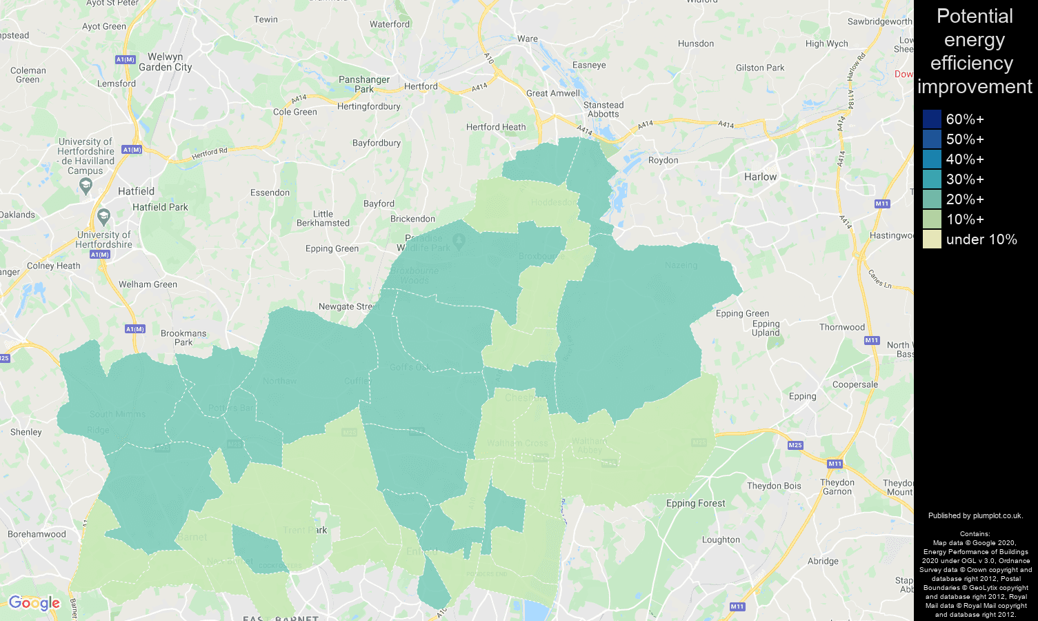Enfield map of potential energy efficiency improvement of properties