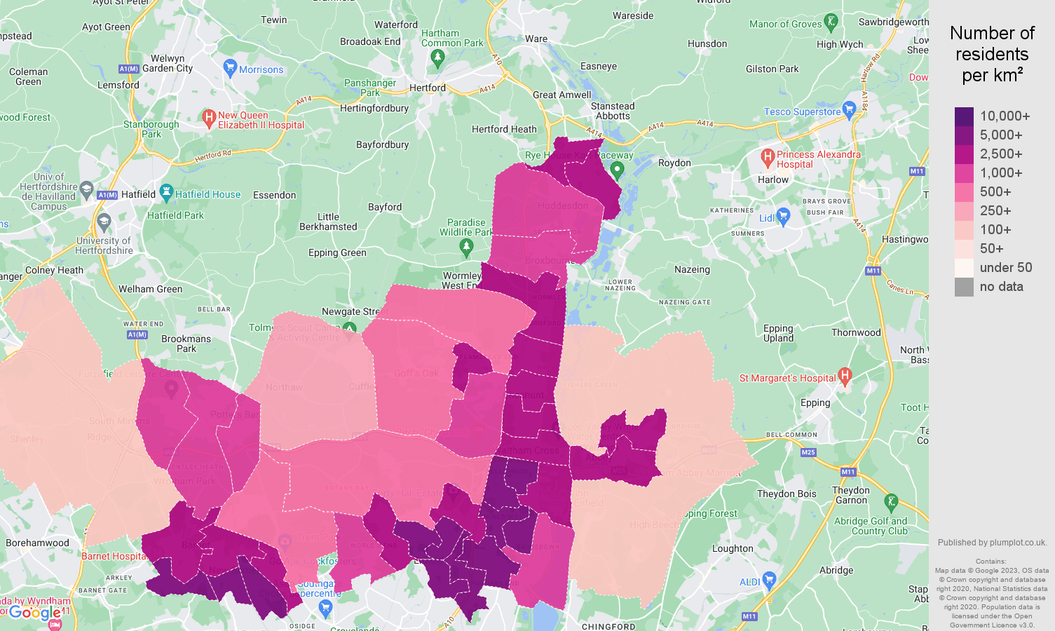 Enfield population density map