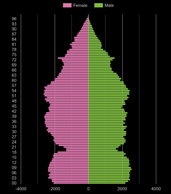 Enfield population pyramid by year