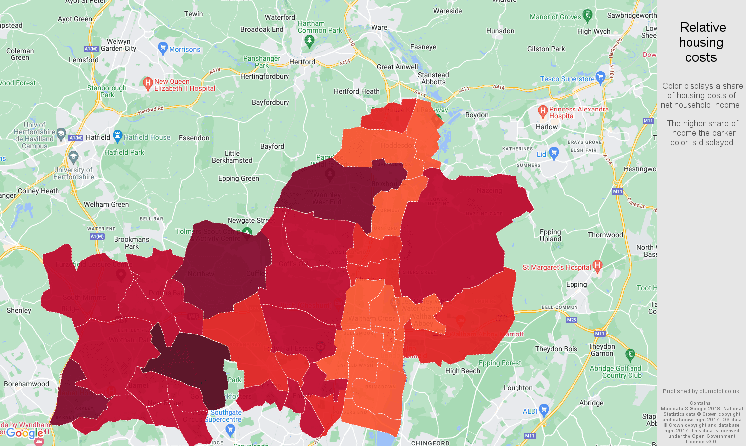 Enfield relative housing costs map