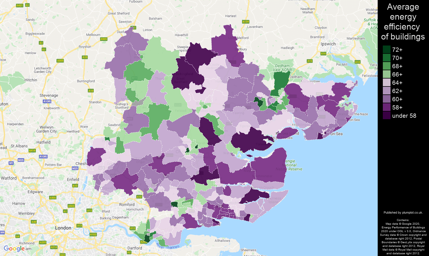 Essex map of energy efficiency of properties