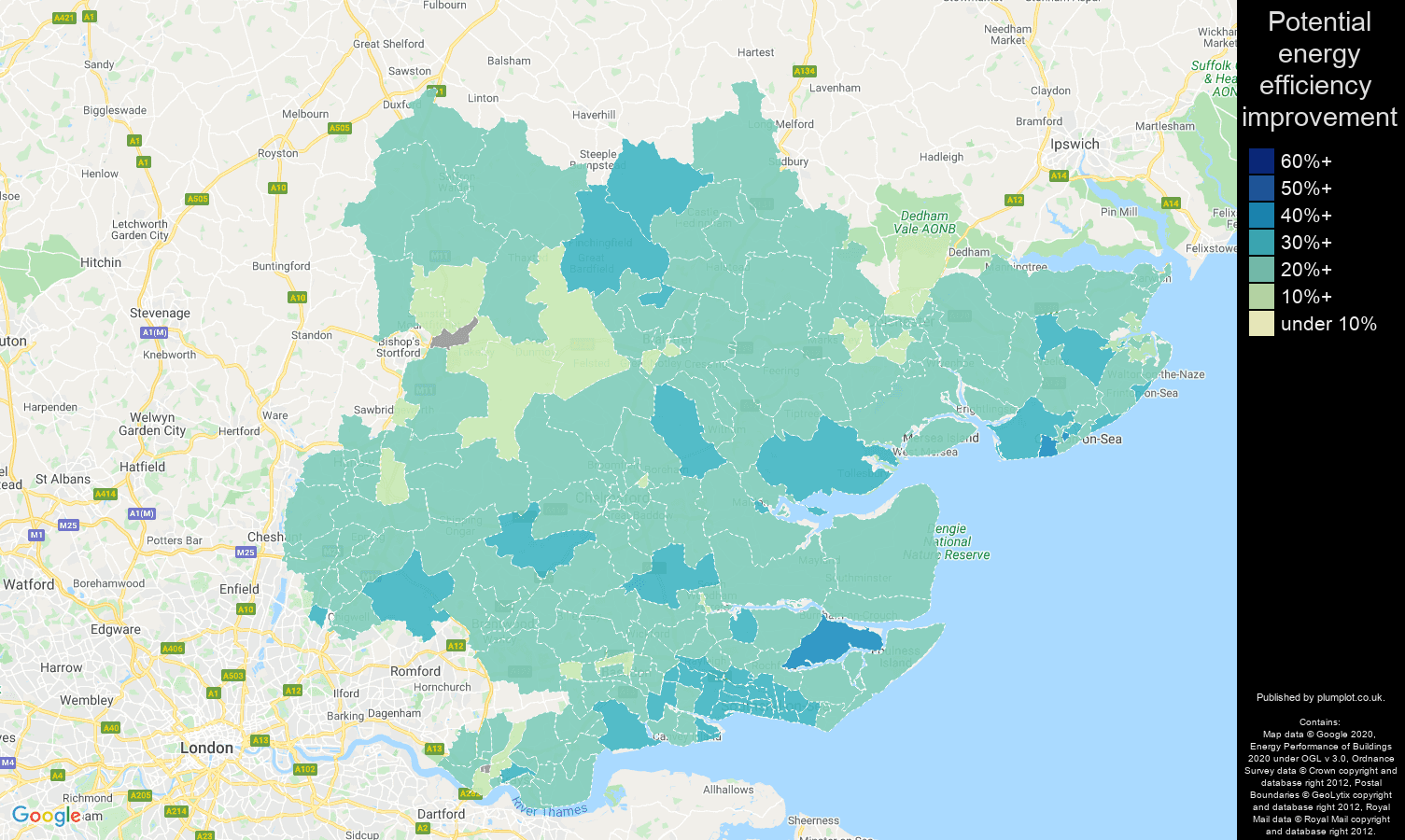 Essex map of potential energy efficiency improvement of houses
