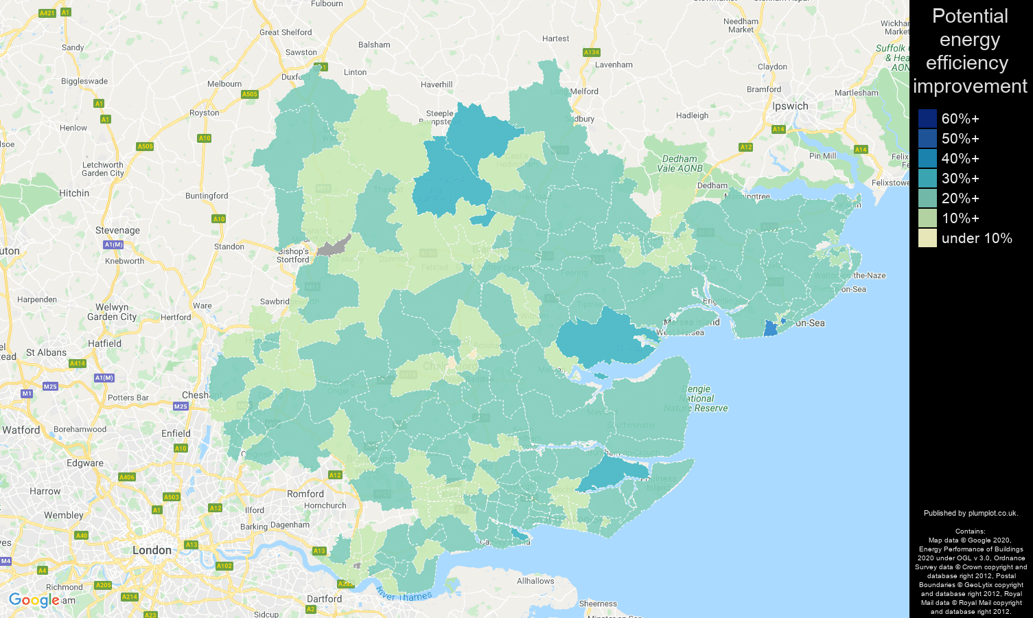 Essex map of potential energy efficiency improvement of properties