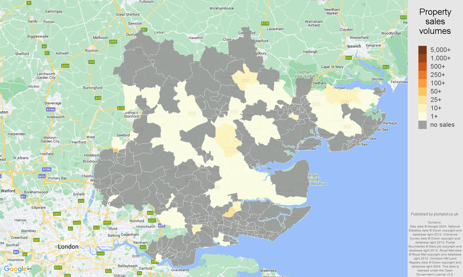 Essex map of sales of new properties