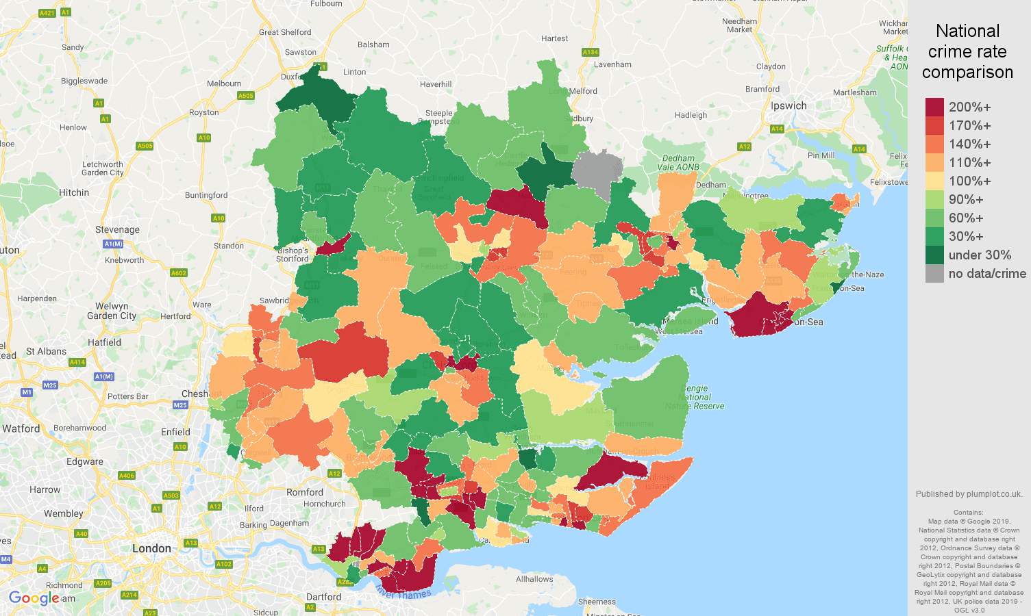 Essex other crime rate comparison map
