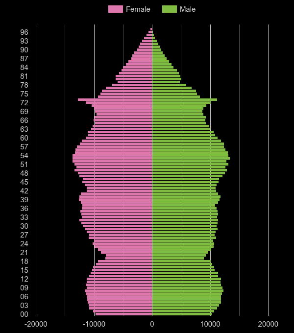 Essex population pyramid by year