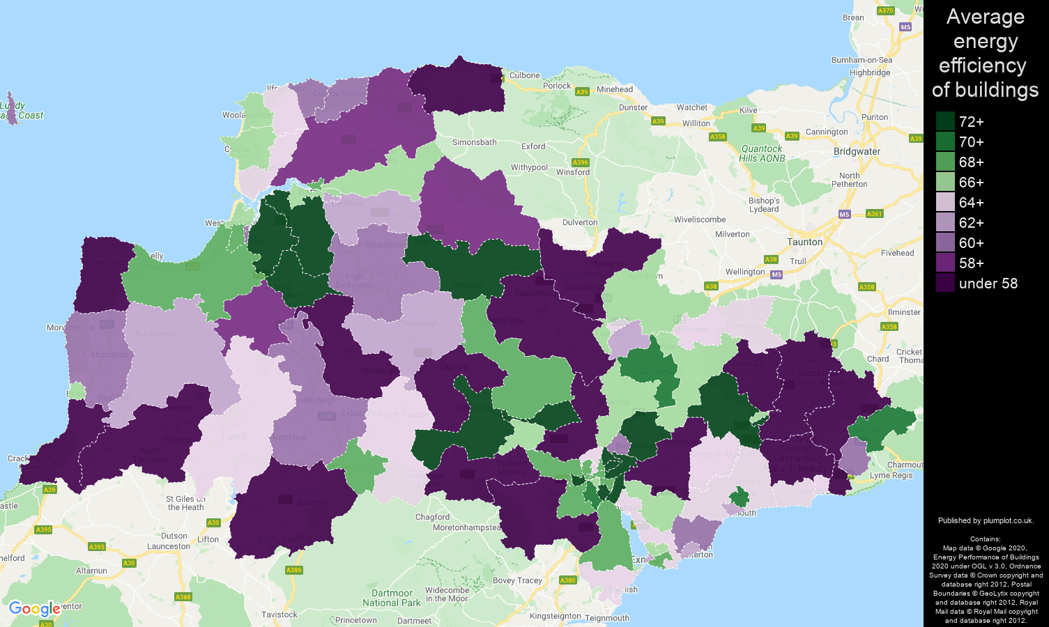 Exeter map of energy efficiency of flats