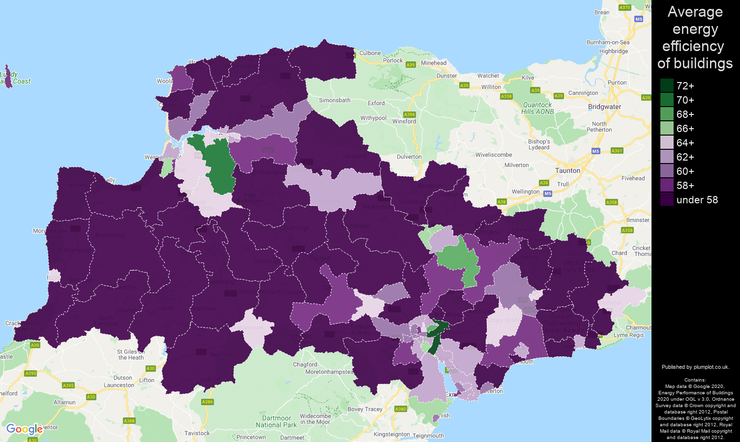 Exeter map of energy efficiency of houses