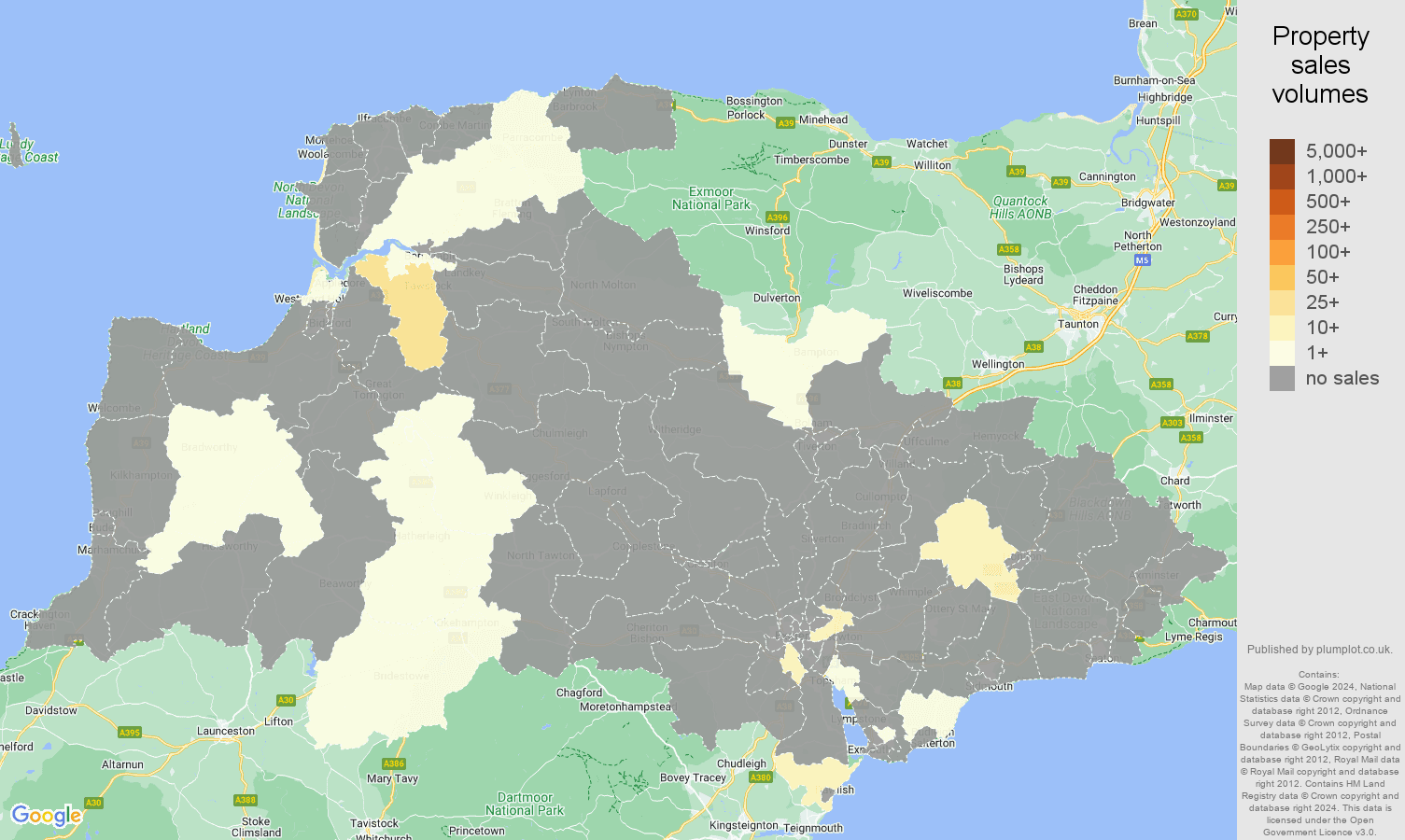 Exeter map of sales of new properties