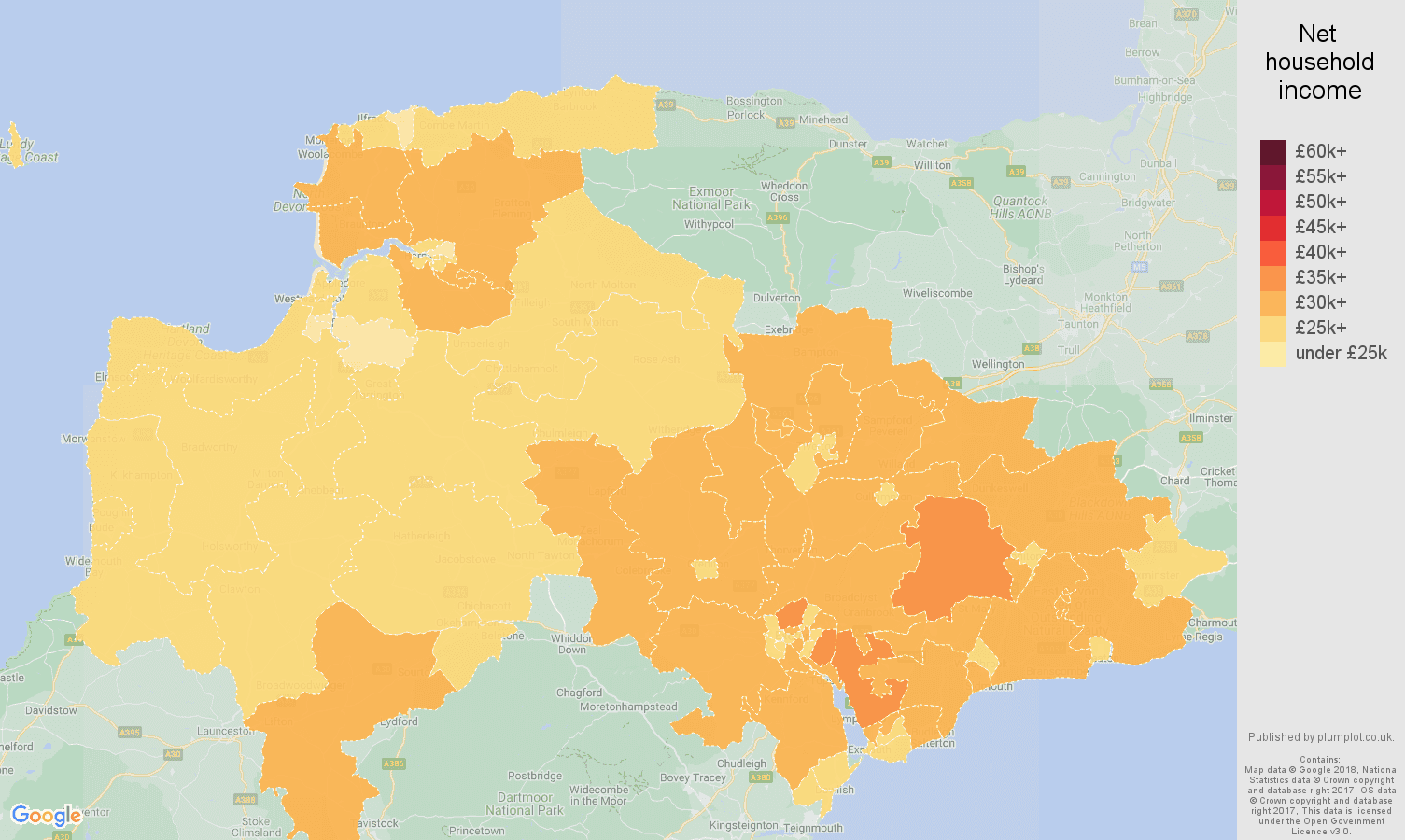 Exeter net household income map
