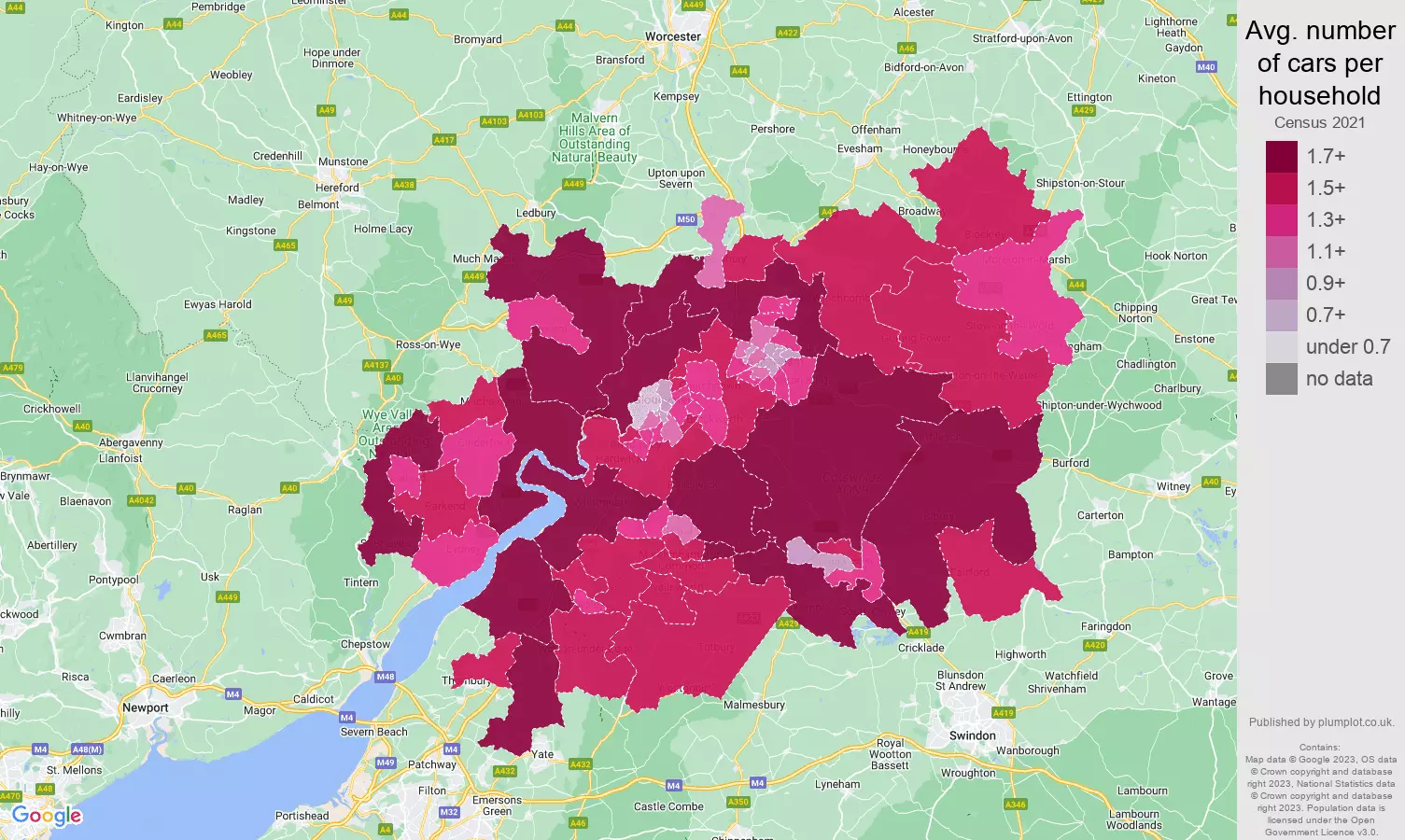 Gloucester cars per household map