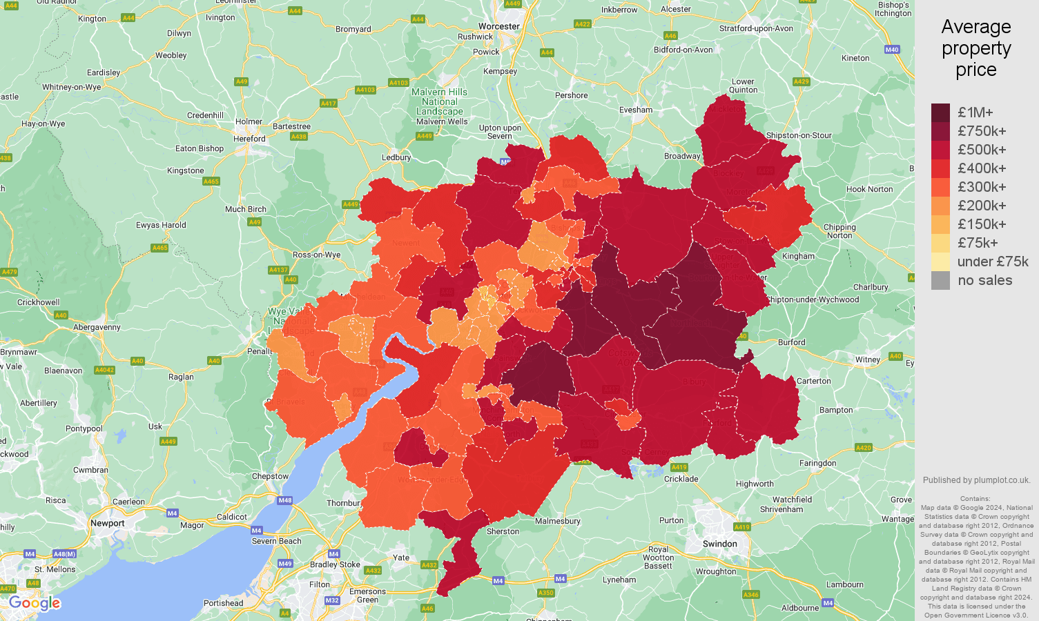 Gloucester house prices map