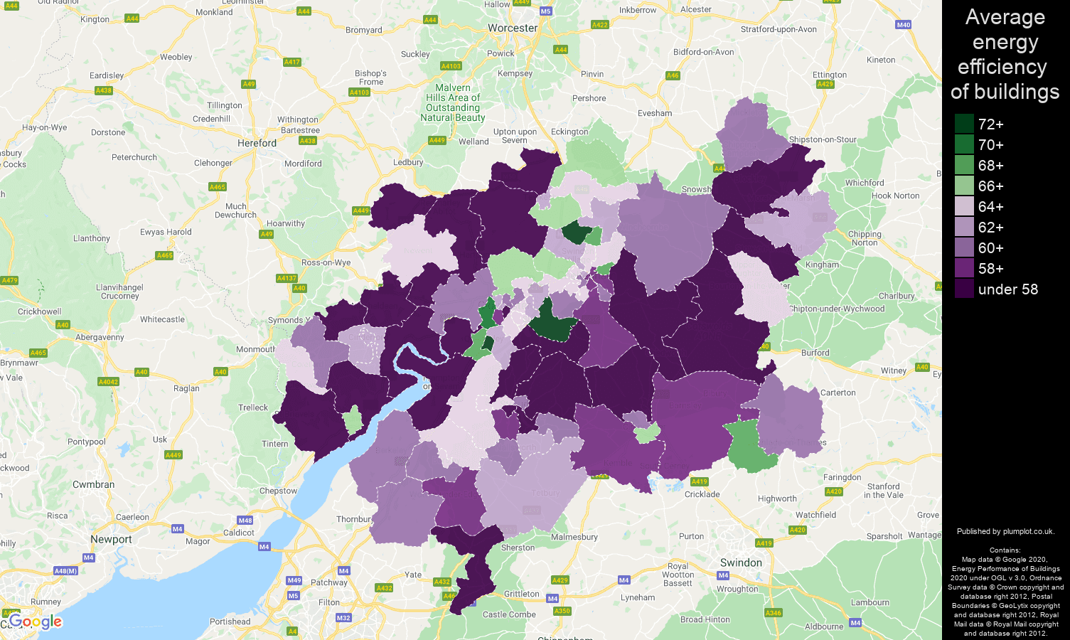 Gloucester map of energy efficiency of houses